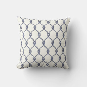 Coussin Corde Noueuse Naútíque Grís Ivoire Bleu Filet