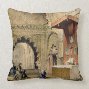 Coussin Cordoue : Moine priant à un autel chrétien dans