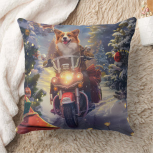 Coussin Corgi Chien équitation Moto Noël