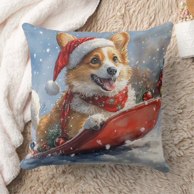 Coussin Corgi Dog in Sledge laissez passer Noël (Couverture)