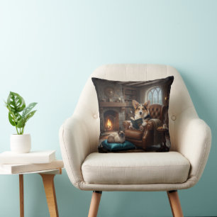 Coussin Corgi lit à un chat