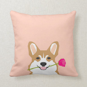 Coussin Corgi Love with Pink Rose pour le cadeau de la Sai