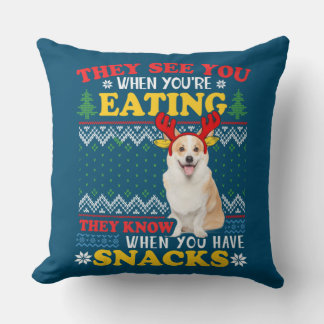Coussin Corgi Noël laid Ils voient que vous mangez des Noë