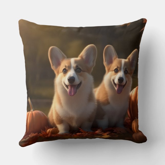 Coussin Corgi Puppy Automne Citrouille de plaisir (Verso)