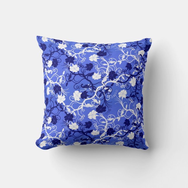 Coussin Corne Bleu & Blanc Élégant motif floral (Recto)