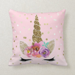 Coussin Corne de Licorne Moderne Tendance Florale Confetti