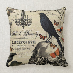 Coussin corneille et crâne vintages modernes de Halloween