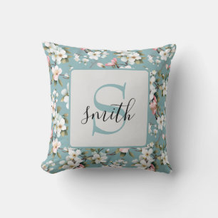 Coussin Cornouiller de printemps botanique bleu personnali