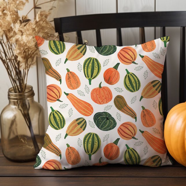 Coussin Correctif citrouille de Thanksgiving (Cute Rustic Thanksgiving pumpkin pattern Throw Pillow)