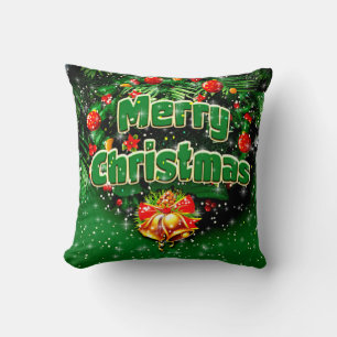 Coussin Correspondance Green Joyeux Noël Gold cloches Salu
