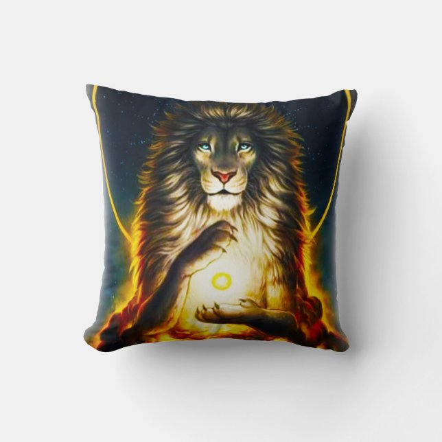 Coussin Cosmic Lion Warrior Throw Pillow (Recto)