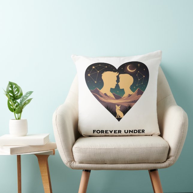 Coussin Cosmic Love Story Coeur avec les amants et Fox Art (Chaise)
