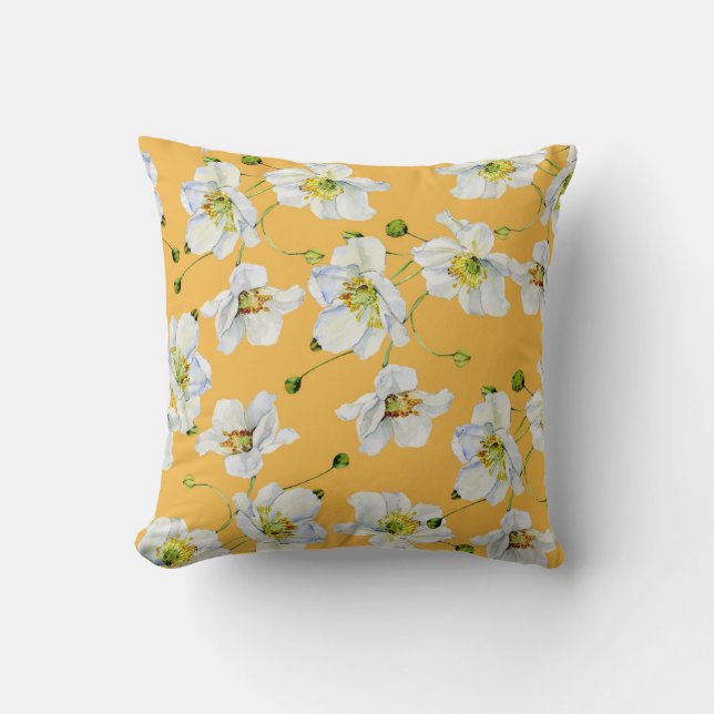 Coussin Cosmos, aquarelle, transparent, motif floral. (Recto)
