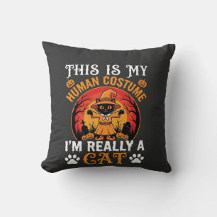 Coussin Costume Humain Chat Halloween Graphique Vintage