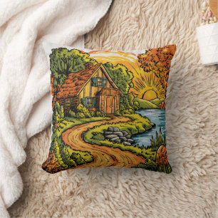 Coussin Cosy gîte au bord de la rivière au lever du soleil