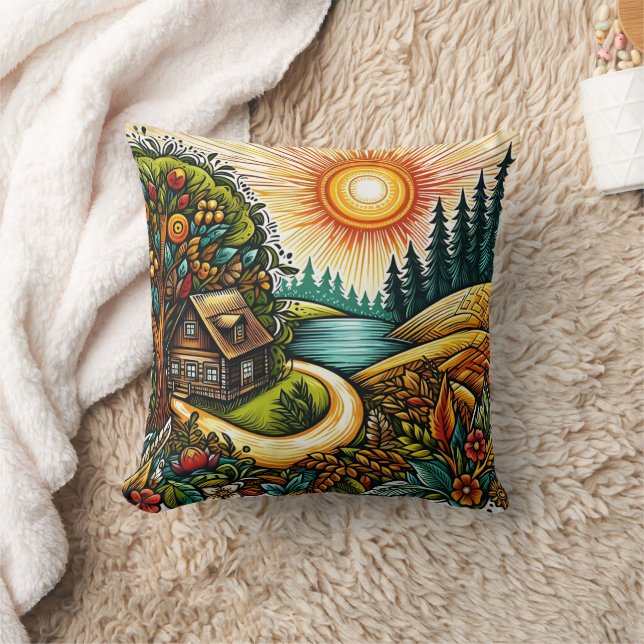 Coussin Cosy gîte lors d'une journée ensoleillée d'automne (Couverture)