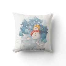 Cosy Winter Wonderland Snowman Thlow Pillow