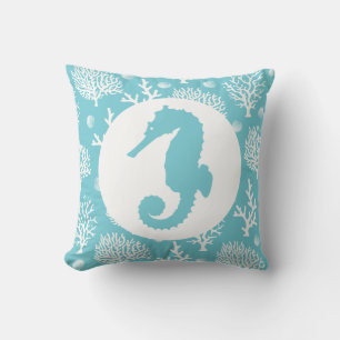 Coussin Côté Blanc Coraux de la Mer et Hippocampe