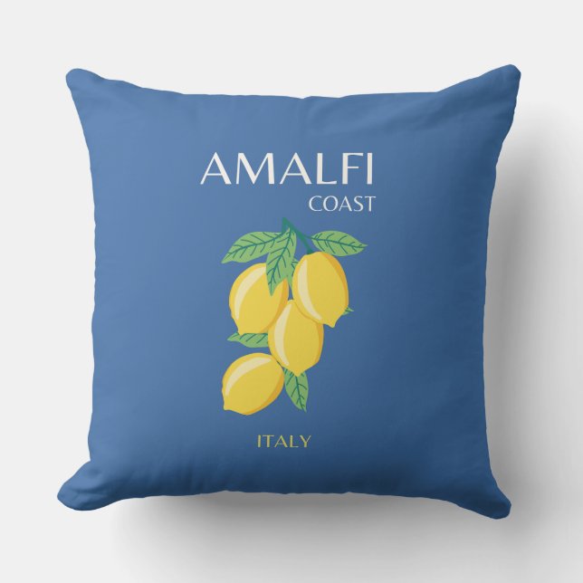 Coussin Côte d'Amalfi, Italie, Art Voyage, Rétro, Bleu (Recto)