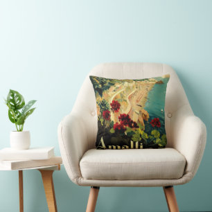 Coussin Côte italienne d'Amalfi, Poster Vintage voyage Ita