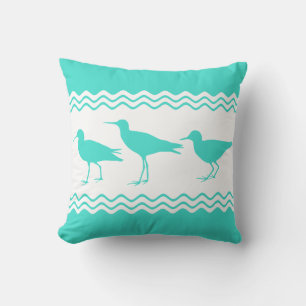 Coussin Côte Turquoise Blanc Sandpiper Bird Motif