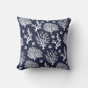 Coussin Côtes Mer Blanche Coraux et coquillages Marine Ble