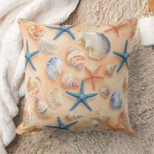 Coussin Côtière rustique - Coquillages, Poissons étoilés, 