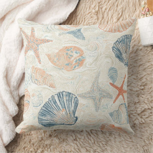 Coussin Côtière rustique - Coquillages, Starfish, Reef (25