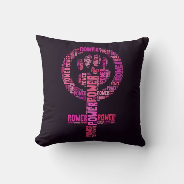 Coussin Coton pourpre 16" de poing féministe de puissance (Recto)