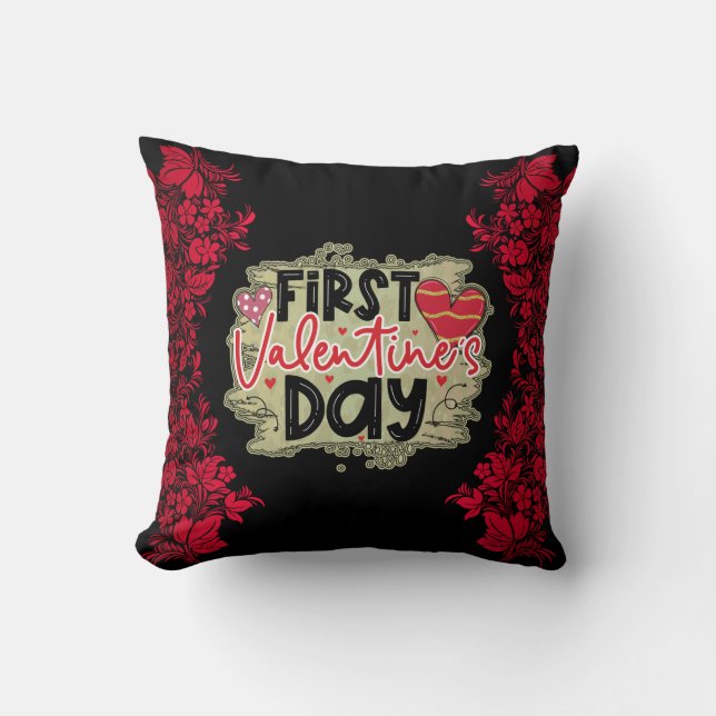 Coussin Coton tendance de la première Saint Valentin (Recto)