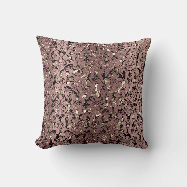 Coussin Cottage Damask Royal Sepia Gold Black Rose Mauve (Recto)