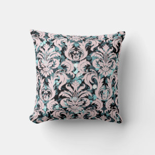 Coussin Cottage Damask Turquoise Blush Pink Pastel Concep 