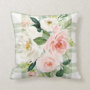Coussin Cottage Fermier Vert Blanc Plaid Printemps Floral