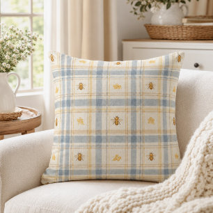 Coussin Cottage Garden Honeybee Bluebell Carreaux