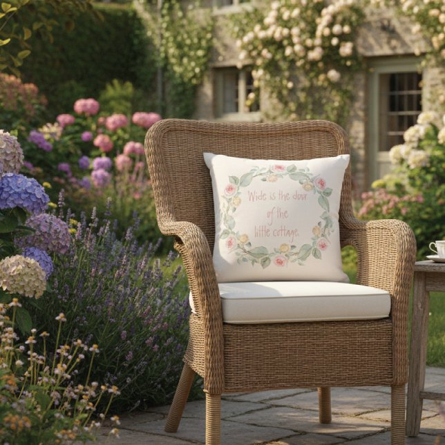 Coussin Cottage Rose Wreath Verse irlandais (Créateur téléchargé)