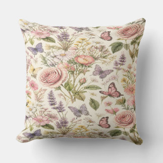 Coussin Cottagecore Butterflies Flowers Pillow