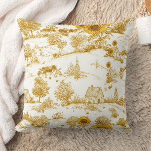 Coussin Cottagecore Campagne Toile Tournesol Doré