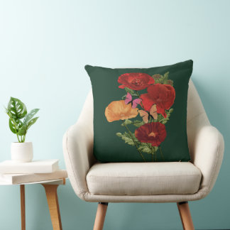 Coussin Cottagecore Coquelicots Et Papillons 
