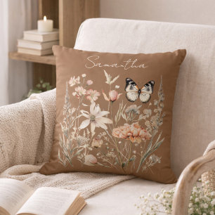 Coussin Cottagecore Floral et Papillons Personnalisés