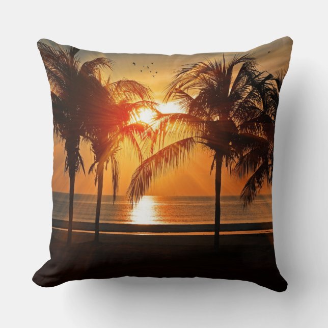 Coussin Coucher de soleil à la plage, Paysage tropical, Pi (Recto)
