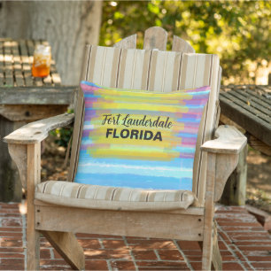 Coussin Coucher de soleil aquarelle rose bleu Floride Nom