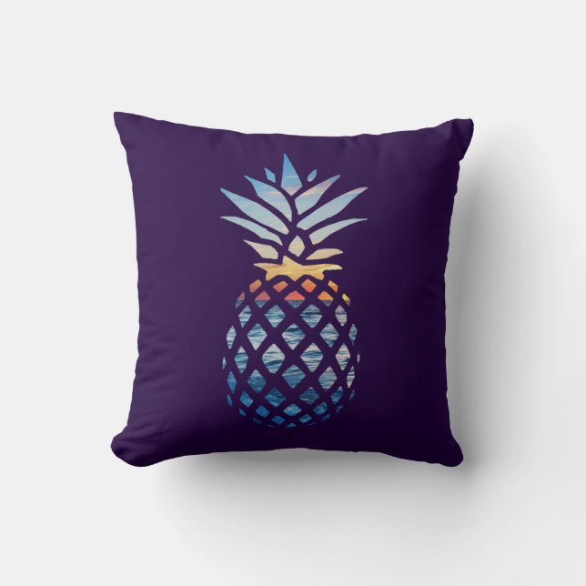 Coussin Coucher de soleil d'ananas et vagues de l'océan bl (Recto)