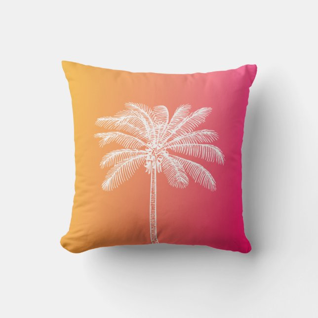 Coussin Coucher de soleil de palmier blanc tropical (Recto)