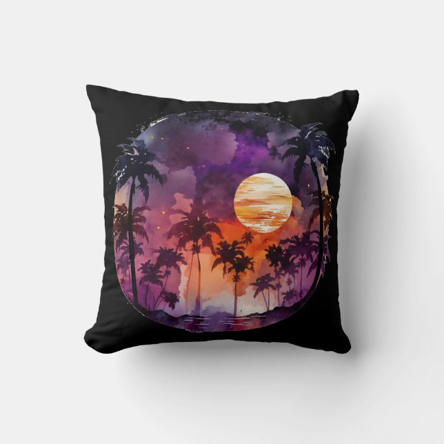 Coussin Coucher de soleil de plage tropical (Recto)
