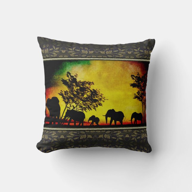 Coussin Coucher de soleil des éléphants (Recto)