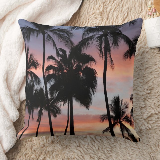 Coussin Coucher de soleil des palmiers tropicaux (Couverture)