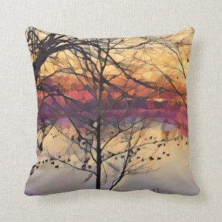 Coussin Coucher de soleil peint à l'huile sur l'oreiller à