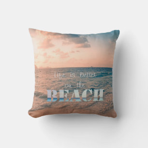 Coussin Coucher de soleil sur la plage, Sable, Océan, Ciel