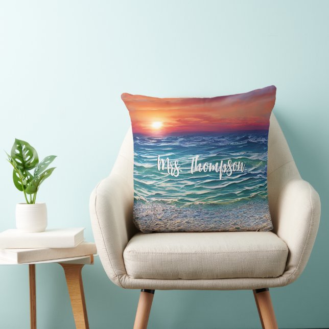 Coussin Coucher de soleil sur les eaux turquoise bleues (Chaise)