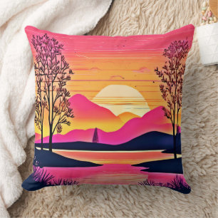 Coussin Coucher de soleil sur Pink Lake Art